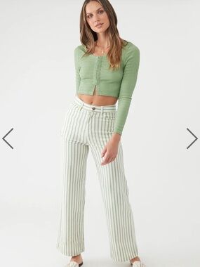 O'Neill Sage Green & White Striped Wide-Leg Pants